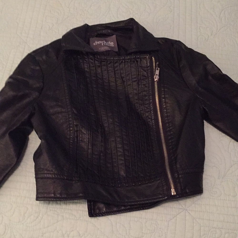 Cropped black faux leather jacket